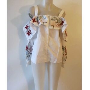 Parker Floral Embroidered Off-Shoulder White Top